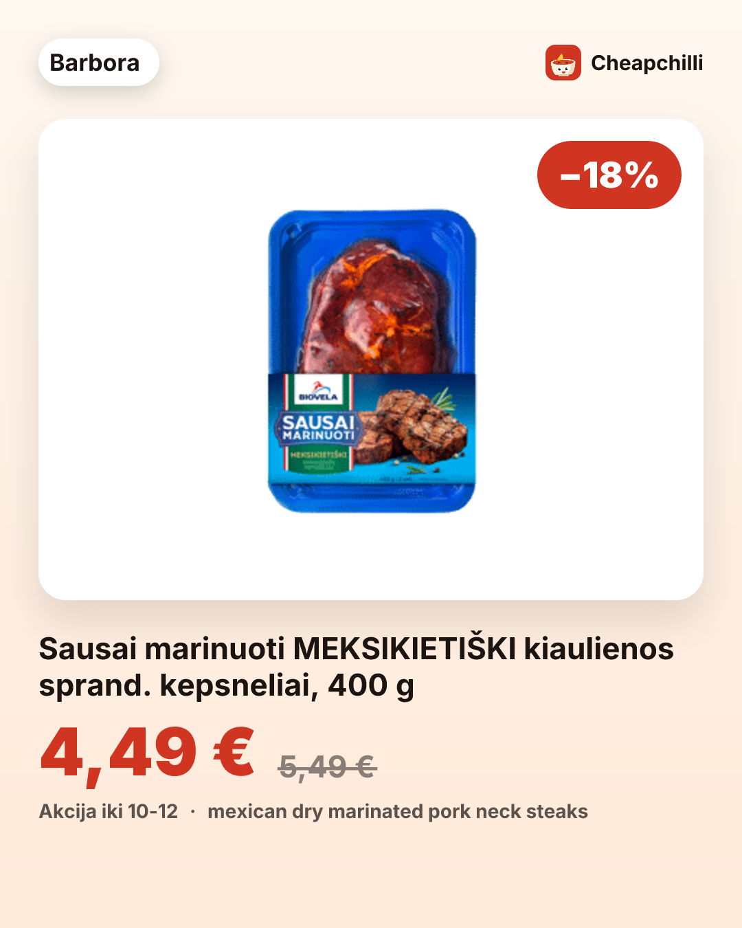 Sausai marinuoti MEKSIKIETIŠKI kiaulienos sprand. kepsneliai, 400 g