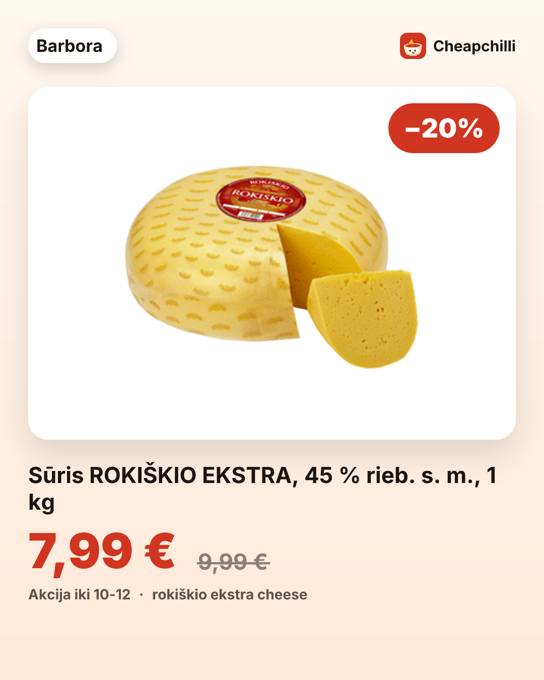 Sūris ROKIŠKIO EKSTRA, 45 % rieb. s. m., 1 kg
