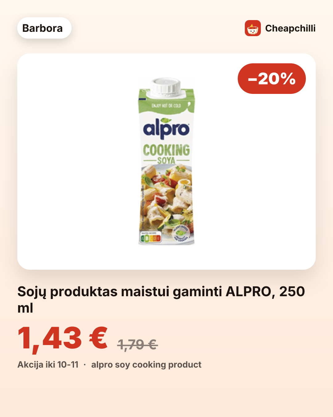Sojų produktas maistui gaminti ALPRO, 250 ml