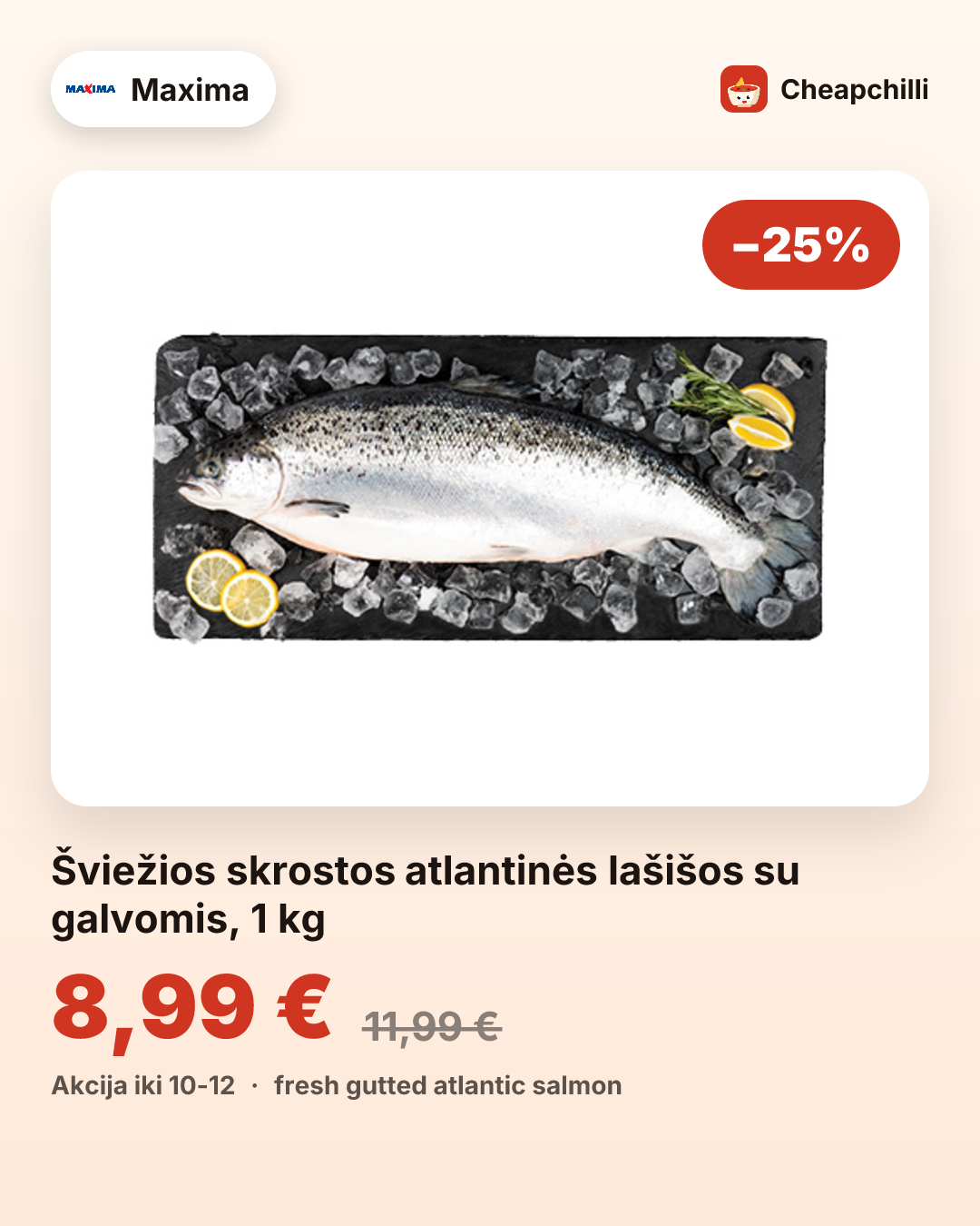 Šviežios skrostos atlantinės lašišos su galvomis, 1 kg