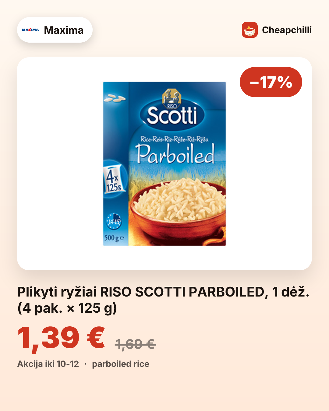 Plikyti ryžiai RISO SCOTTI PARBOILED, 1 dėž. (4 pak. × 125 g)