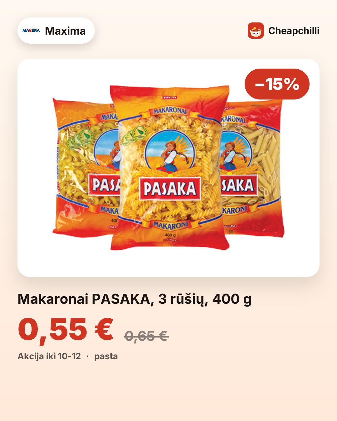 Makaronai PASAKA, 3 rūšių, 400 g