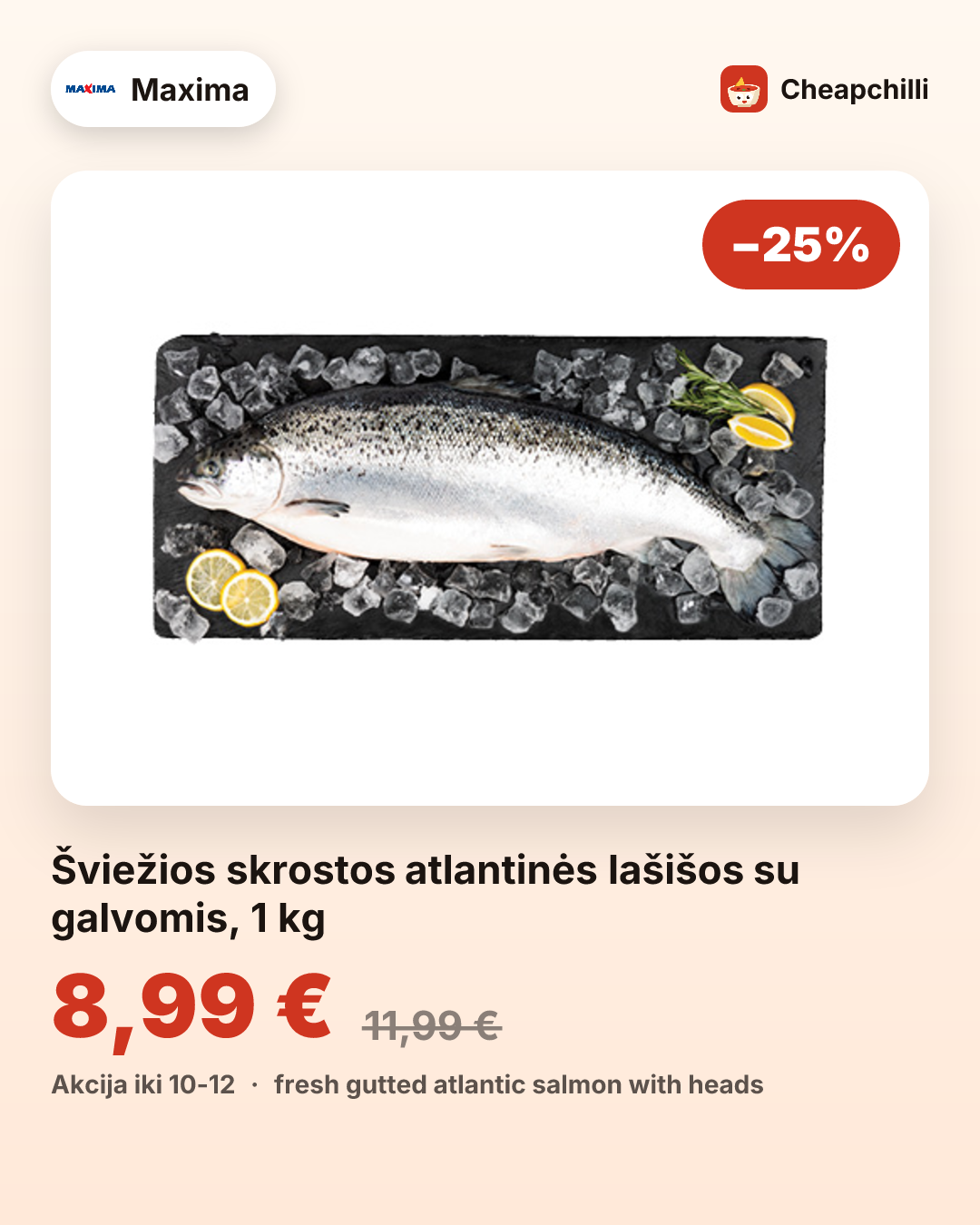 Šviežios skrostos atlantinės lašišos su galvomis, 1 kg