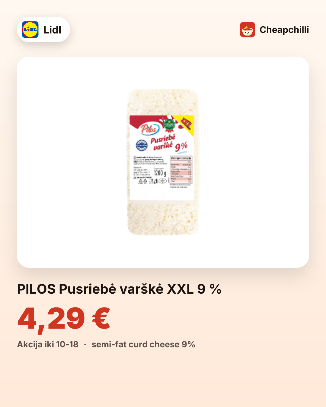 PILOS Pusriebė varškė XXL 9 %